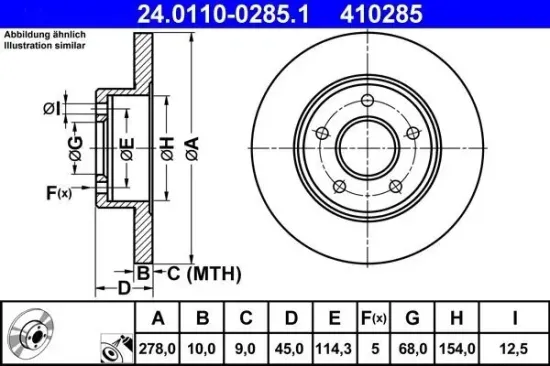 Bremsscheibe Hinterachse ATE 24.0110-0285.1 Bild Bremsscheibe Hinterachse ATE 24.0110-0285.1