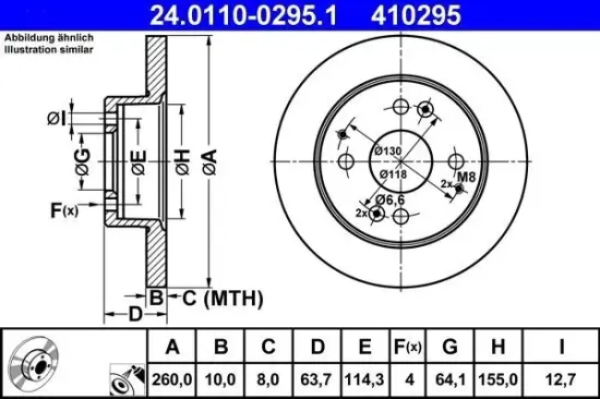 Bremsscheibe Hinterachse ATE 24.0110-0295.1 Bild Bremsscheibe Hinterachse ATE 24.0110-0295.1