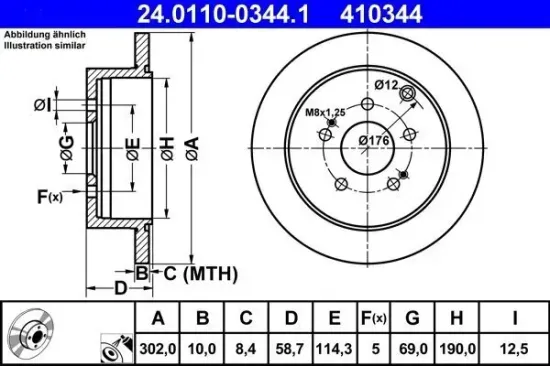 Bremsscheibe Hinterachse ATE 24.0110-0344.1 Bild Bremsscheibe Hinterachse ATE 24.0110-0344.1
