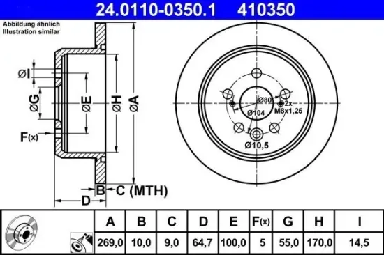 Bremsscheibe Hinterachse ATE 24.0110-0350.1 Bild Bremsscheibe Hinterachse ATE 24.0110-0350.1