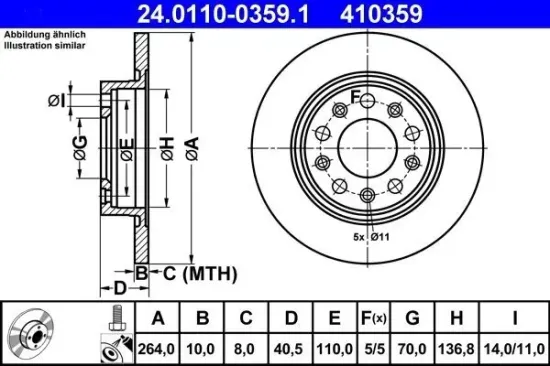 Bremsscheibe Hinterachse ATE 24.0110-0359.1 Bild Bremsscheibe Hinterachse ATE 24.0110-0359.1