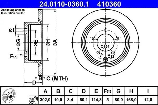 Bremsscheibe Hinterachse ATE 24.0110-0360.1