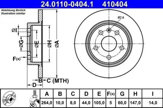 Bremsscheibe Hinterachse ATE 24.0110-0404.1 Bild Bremsscheibe Hinterachse ATE 24.0110-0404.1