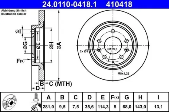 Bremsscheibe Hinterachse ATE 24.0110-0418.1 Bild Bremsscheibe Hinterachse ATE 24.0110-0418.1