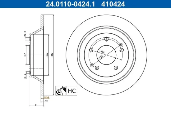 Bremsscheibe Hinterachse ATE 24.0110-0424.1 Bild Bremsscheibe Hinterachse ATE 24.0110-0424.1