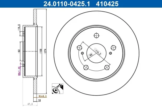 Bremsscheibe Hinterachse ATE 24.0110-0425.1 Bild Bremsscheibe Hinterachse ATE 24.0110-0425.1