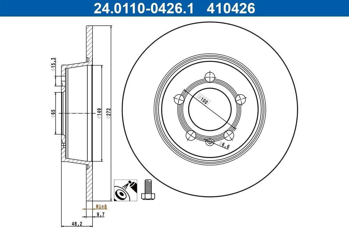 Bremsscheibe Hinterachse ATE 24.0110-0426.1