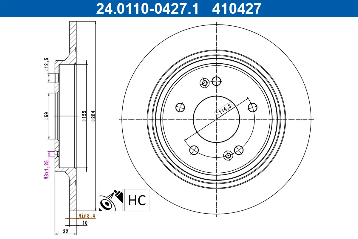 Bremsscheibe Hinterachse ATE 24.0110-0427.1
