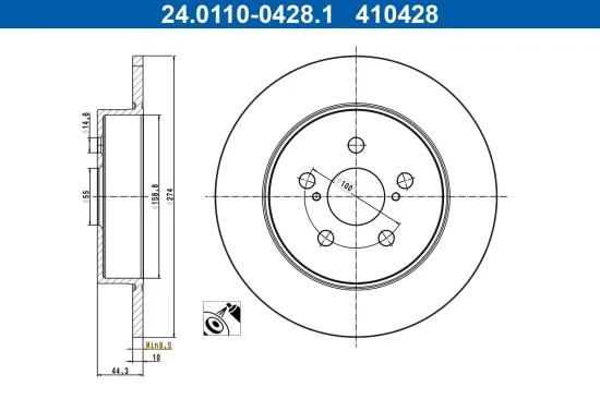 Bremsscheibe Hinterachse ATE 24.0110-0428.1 Bild Bremsscheibe Hinterachse ATE 24.0110-0428.1