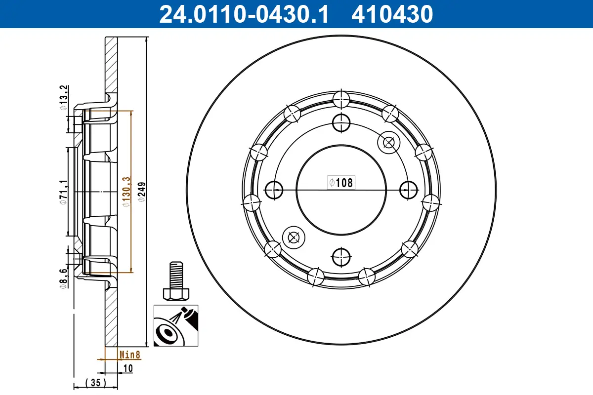 Bremsscheibe Hinterachse ATE 24.0110-0430.1