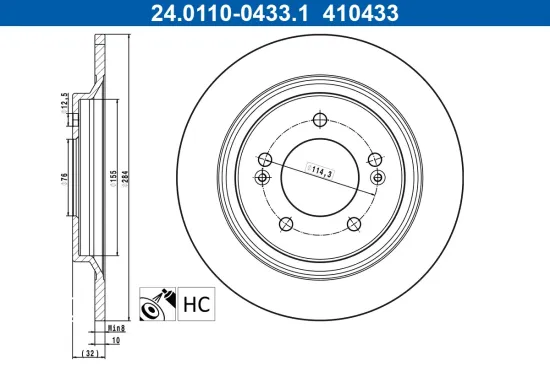 Bremsscheibe Hinterachse ATE 24.0110-0433.1 Bild Bremsscheibe Hinterachse ATE 24.0110-0433.1