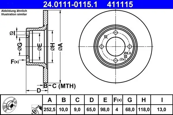 Bremsscheibe Vorderachse ATE 24.0111-0115.1