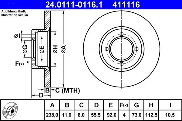 Bremsscheibe ATE 24.0111-0116.1