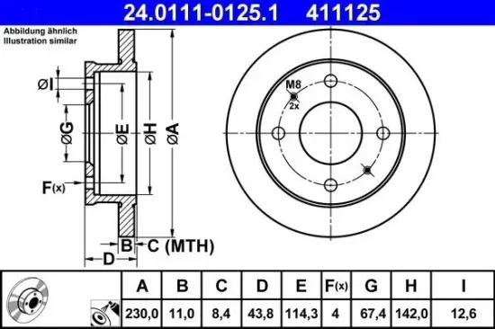 Bremsscheibe Vorderachse ATE 24.0111-0125.1 Bild Bremsscheibe Vorderachse ATE 24.0111-0125.1