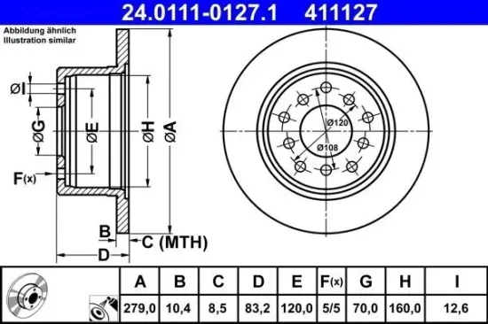 Bremsscheibe Hinterachse ATE 24.0111-0127.1 Bild Bremsscheibe Hinterachse ATE 24.0111-0127.1