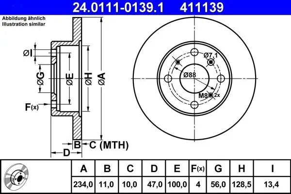 Bremsscheibe Vorderachse ATE 24.0111-0139.1