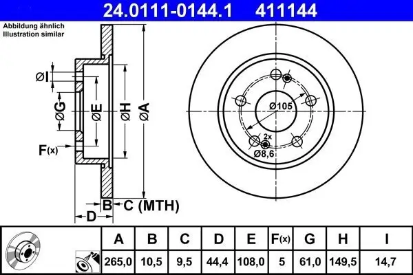 Bremsscheibe Hinterachse ATE 24.0111-0144.1