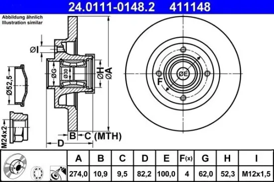 Bremsscheibe Hinterachse ATE 24.0111-0148.2 Bild Bremsscheibe Hinterachse ATE 24.0111-0148.2