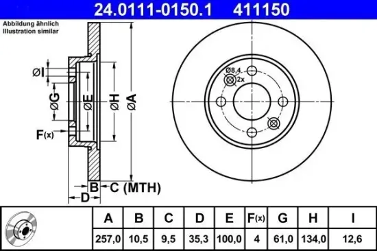Bremsscheibe Hinterachse ATE 24.0111-0150.1 Bild Bremsscheibe Hinterachse ATE 24.0111-0150.1