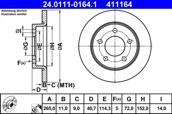 Bremsscheibe Hinterachse ATE 24.0111-0164.1 Bild Bremsscheibe Hinterachse ATE 24.0111-0164.1