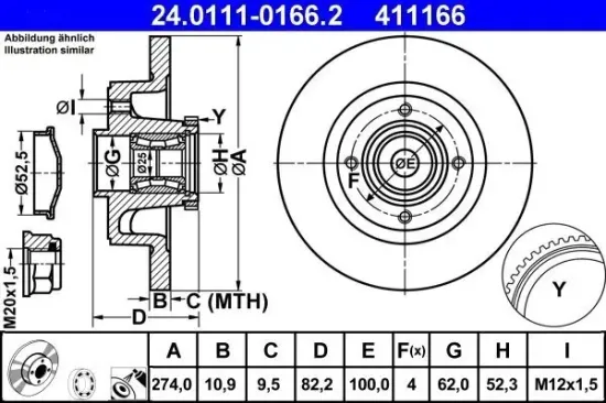 Bremsscheibe Hinterachse ATE 24.0111-0166.2 Bild Bremsscheibe Hinterachse ATE 24.0111-0166.2