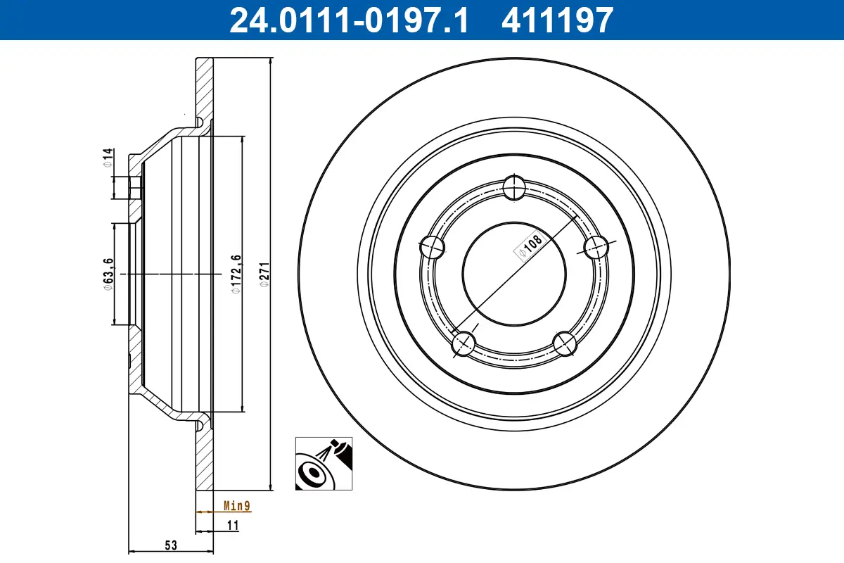 Bremsscheibe Hinterachse ATE 24.0111-0197.1