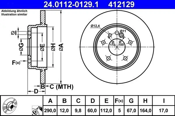 Bremsscheibe ATE 24.0112-0129.1 Bild Bremsscheibe ATE 24.0112-0129.1