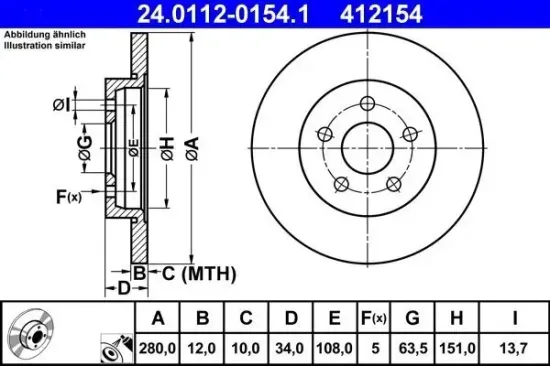 Bremsscheibe ATE 24.0112-0154.1 Bild Bremsscheibe ATE 24.0112-0154.1