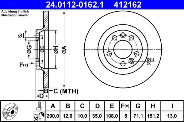 Bremsscheibe Hinterachse ATE 24.0112-0162.1