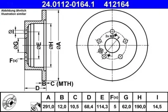 Bremsscheibe Hinterachse ATE 24.0112-0164.1 Bild Bremsscheibe Hinterachse ATE 24.0112-0164.1