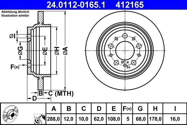 Bremsscheibe Hinterachse ATE 24.0112-0165.1