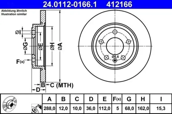 Bremsscheibe Hinterachse ATE 24.0112-0166.1 Bild Bremsscheibe Hinterachse ATE 24.0112-0166.1