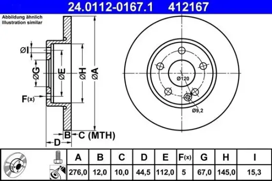 Bremsscheibe ATE 24.0112-0167.1 Bild Bremsscheibe ATE 24.0112-0167.1