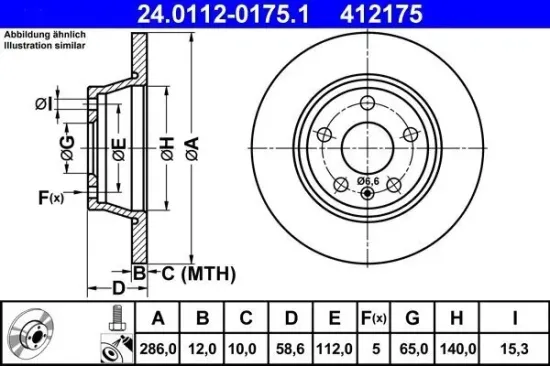 Bremsscheibe Hinterachse ATE 24.0112-0175.1 Bild Bremsscheibe Hinterachse ATE 24.0112-0175.1