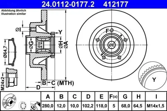 Bremsscheibe Hinterachse ATE 24.0112-0177.2 Bild Bremsscheibe Hinterachse ATE 24.0112-0177.2