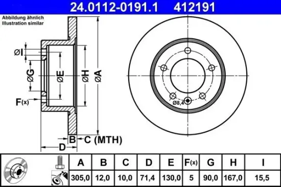 Bremsscheibe Hinterachse ATE 24.0112-0191.1 Bild Bremsscheibe Hinterachse ATE 24.0112-0191.1
