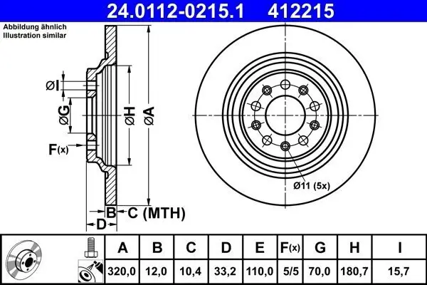 Bremsscheibe Hinterachse ATE 24.0112-0215.1