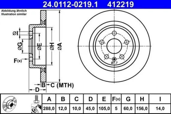 Bremsscheibe Hinterachse ATE 24.0112-0219.1 Bild Bremsscheibe Hinterachse ATE 24.0112-0219.1