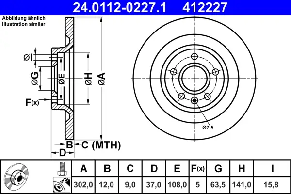 Bremsscheibe Hinterachse ATE 24.0112-0227.1