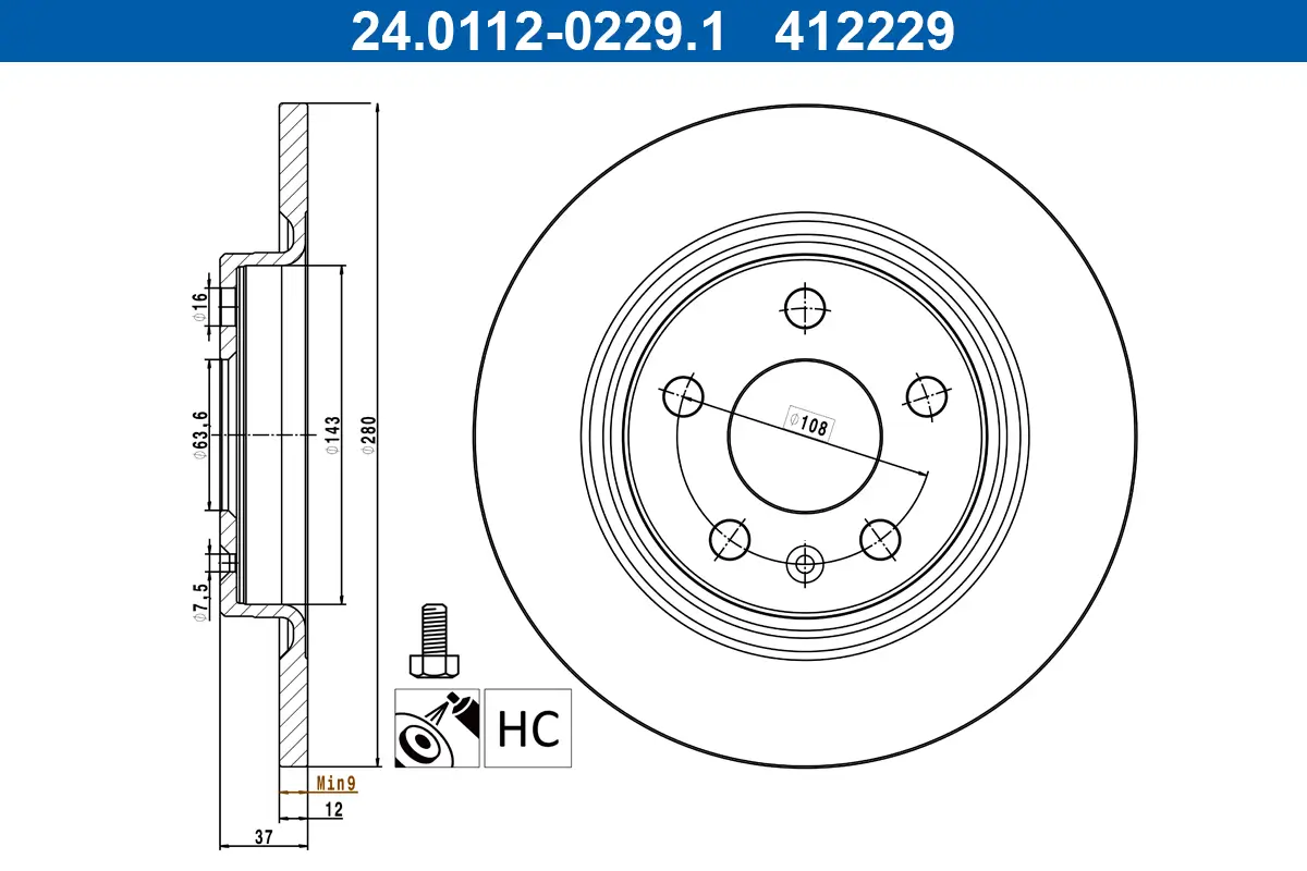 Bremsscheibe ATE 24.0112-0229.1