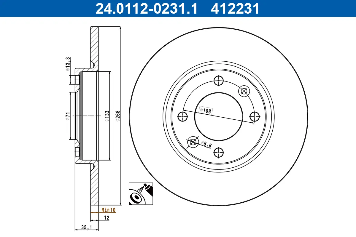 Bremsscheibe Hinterachse ATE 24.0112-0231.1