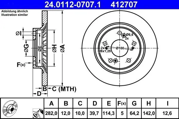 Bremsscheibe Hinterachse ATE 24.0112-0707.1