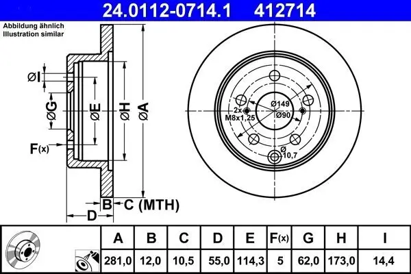 Bremsscheibe Hinterachse ATE 24.0112-0714.1