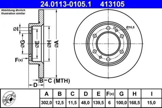 Bremsscheibe Vorderachse ATE 24.0113-0105.1 Bild Bremsscheibe Vorderachse ATE 24.0113-0105.1