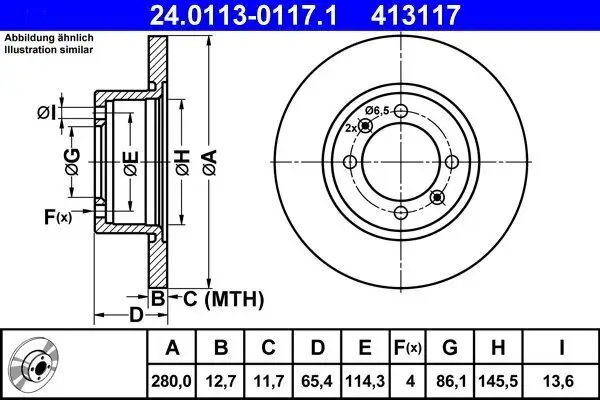 Bremsscheibe Vorderachse ATE 24.0113-0117.1