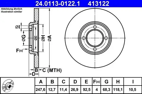 Bremsscheibe ATE 24.0113-0122.1