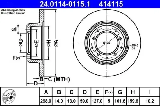 Bremsscheibe ATE 24.0114-0115.1 Bild Bremsscheibe ATE 24.0114-0115.1