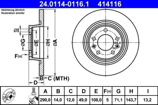 Bremsscheibe ATE 24.0114-0116.1 Bild Bremsscheibe ATE 24.0114-0116.1