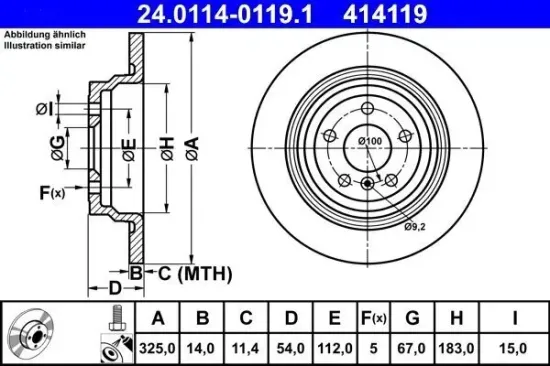 Bremsscheibe ATE 24.0114-0119.1 Bild Bremsscheibe ATE 24.0114-0119.1