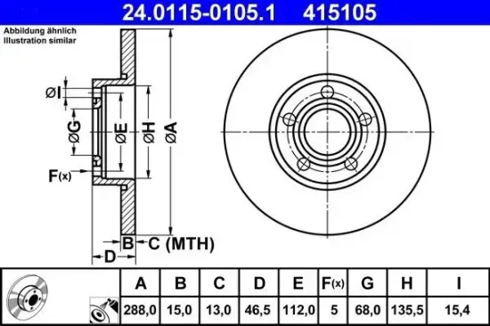 Bremsscheibe Vorderachse ATE 24.0115-0105.1 Bild Bremsscheibe Vorderachse ATE 24.0115-0105.1